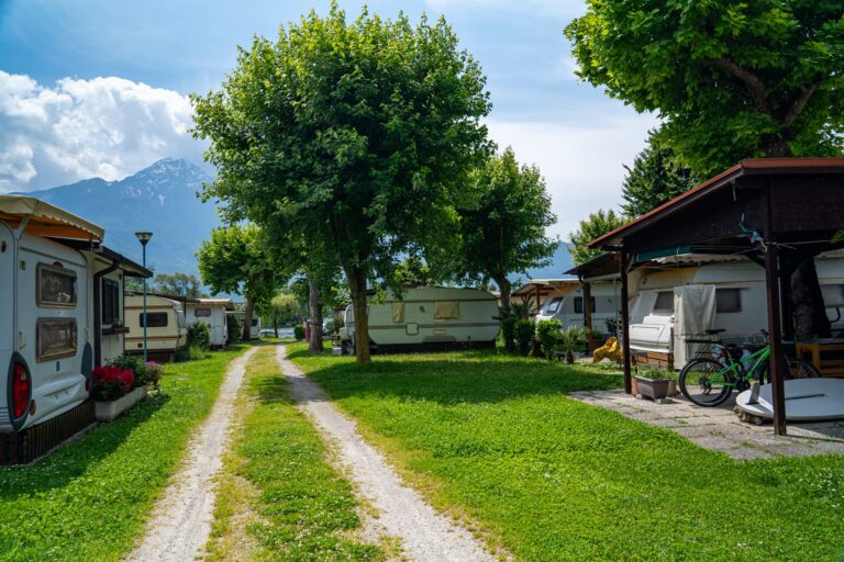 Le strade interne del campeggio circondate di verde